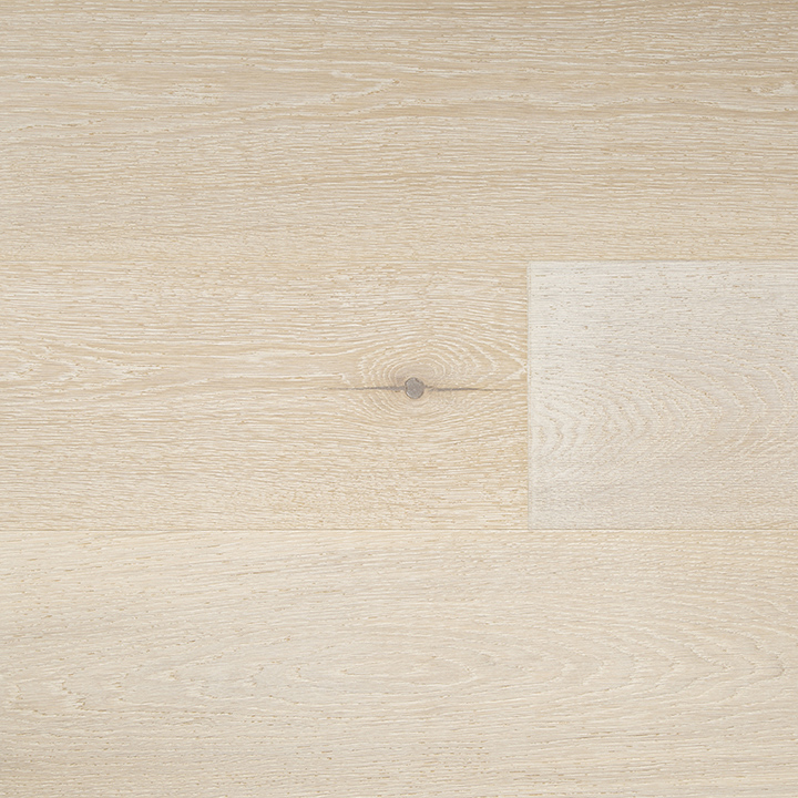 white engineered hardwood wide plank floor in warm neutral tone