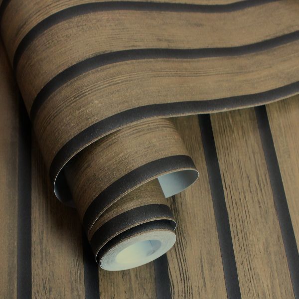 Wood Slat Dark Oak Bedroom Wallpaper