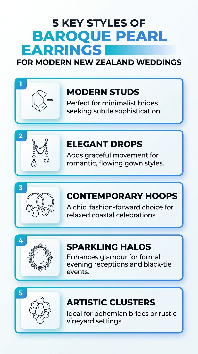 Infographic: 5 key Baroque pearl earring styles for modern New Zealand weddings