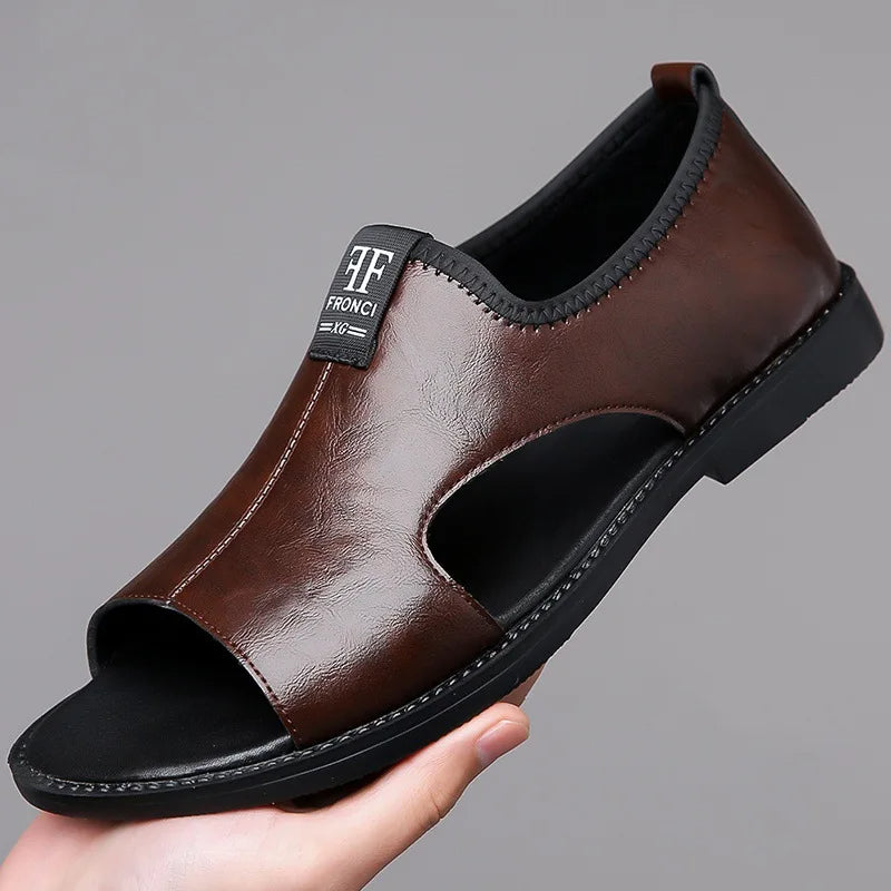 Sandalia de cuero tipo flip-flop hombre marrón