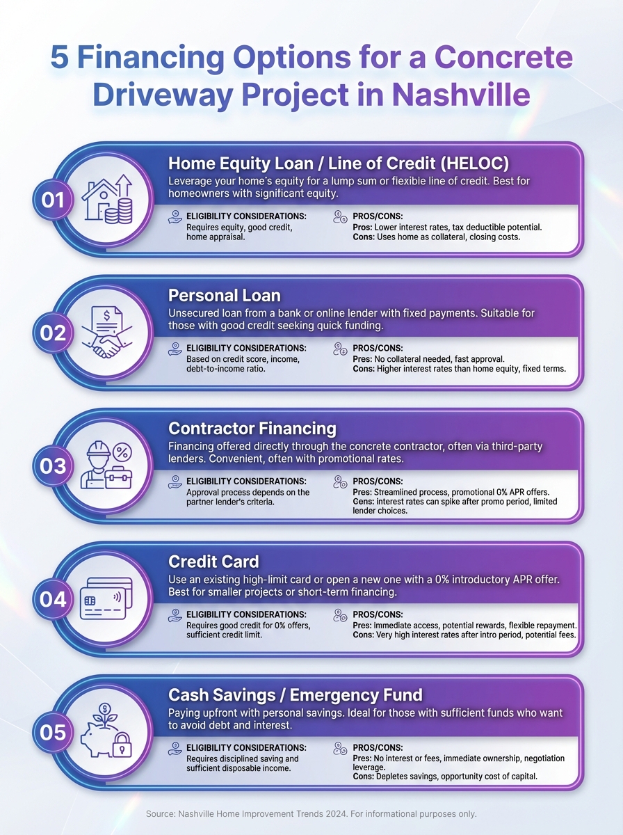 Infographic: 5 financing options for a concrete driveway project in Nashville (concrete driveway financing Nashville)