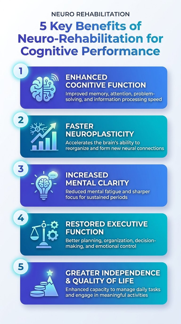 Infographic showing five neuro-rehabilitation benefits