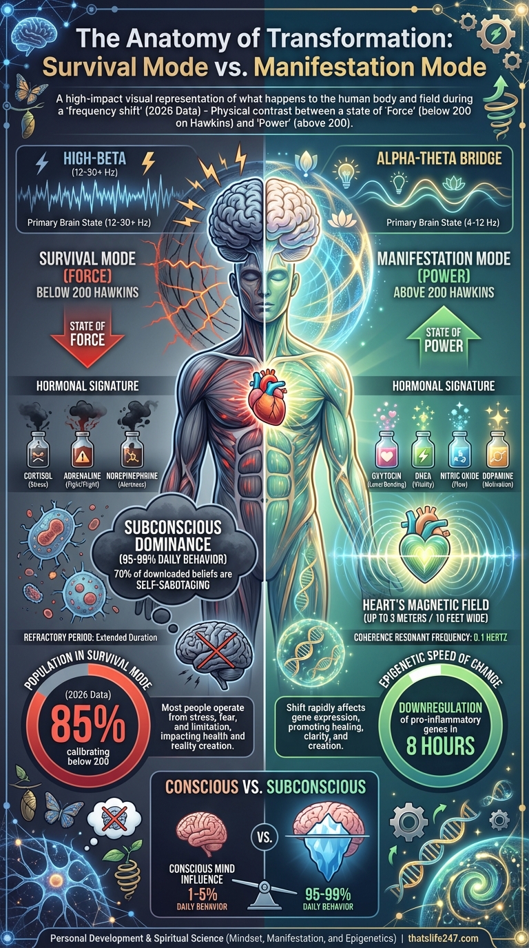 Infographic: The Anatomy of Transformation: Survival Mode vs. Manifestation Mode