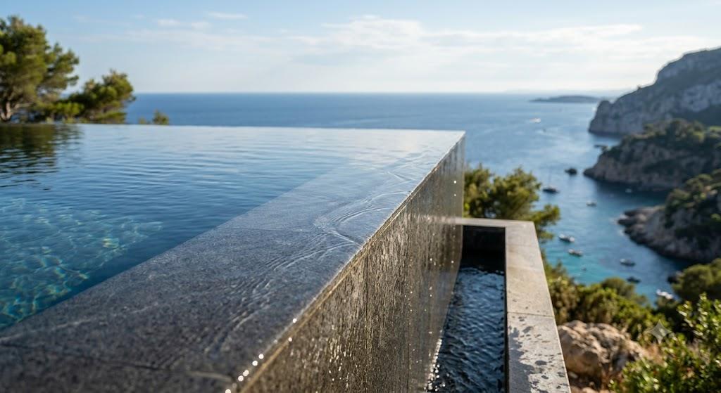 Edge Of An Infinity Pool With Water Feature