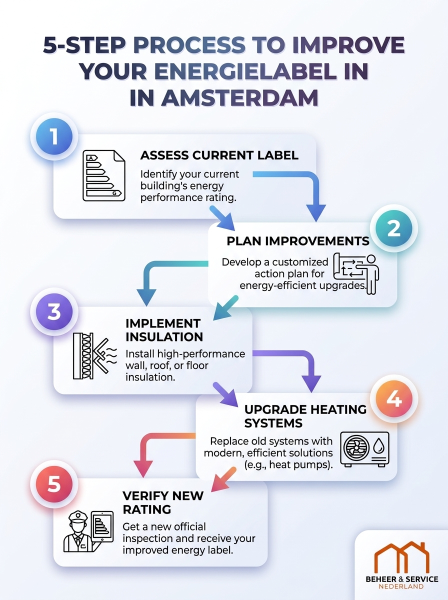 Infographic: 5-stappenproces om uw energielabel in Amsterdam te verbeteren