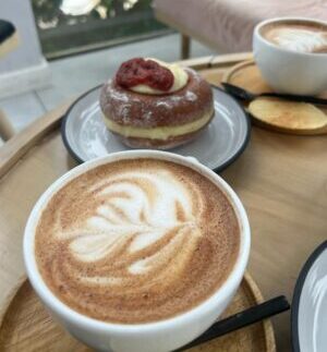 Latte art pulled on a home espresso setup