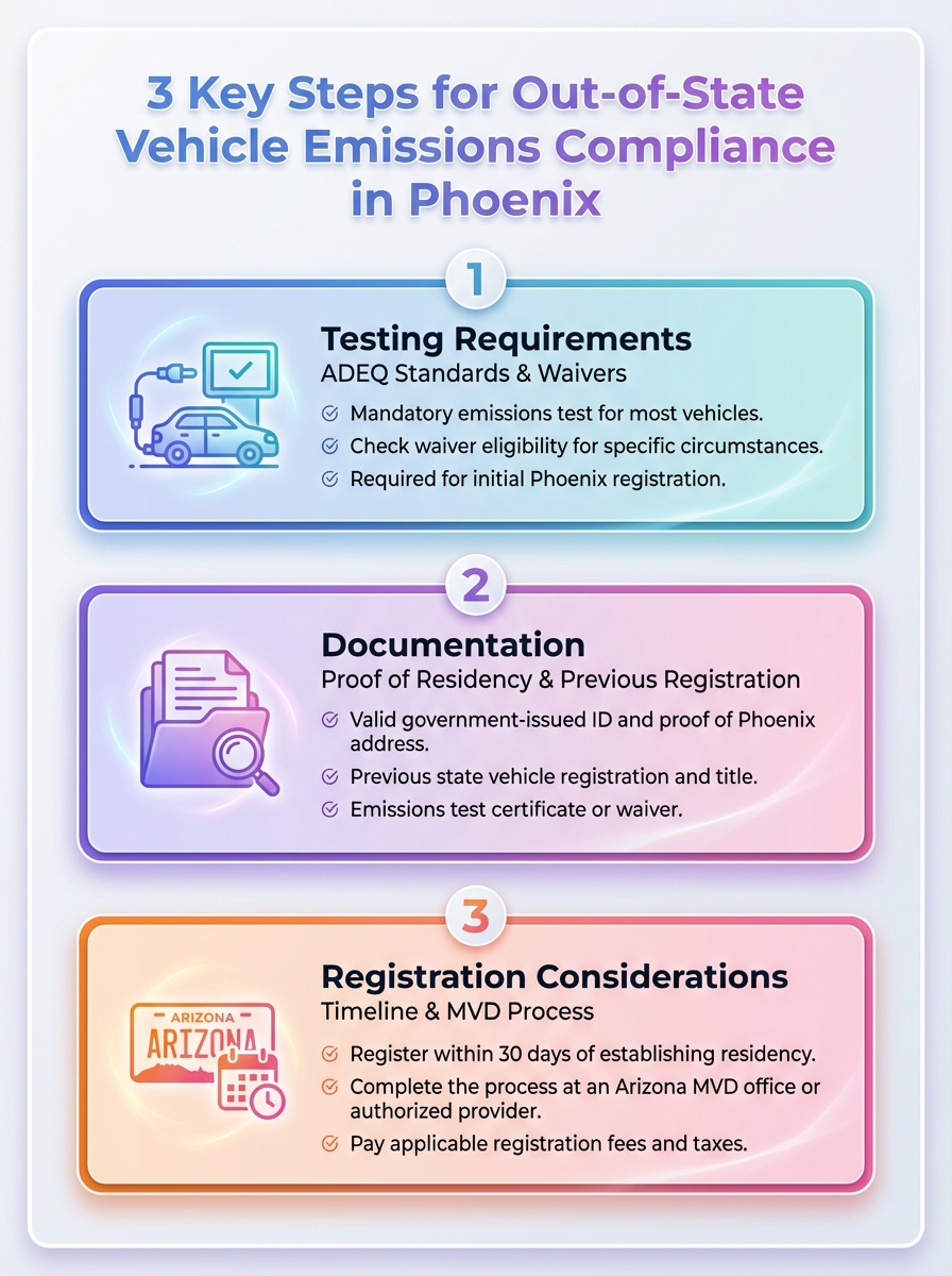 Infographic: 3 key steps for out-of-state vehicle emissions compliance in Phoenix