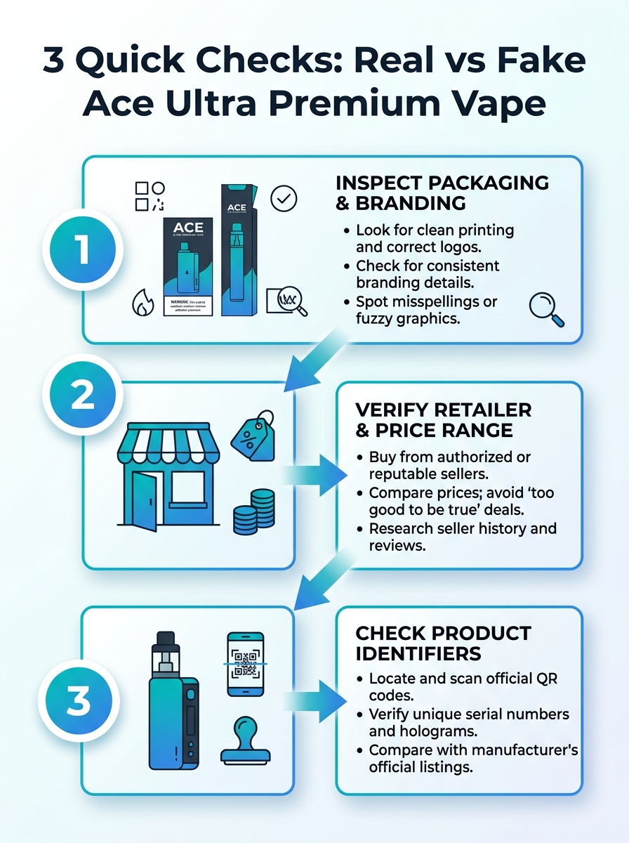 Three quick checks to distinguish ace ultra premium real or fake vape.