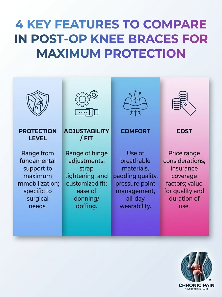 Infographic: Comparing Post-Op Braces for Maximum Knee Protection—4 key features.