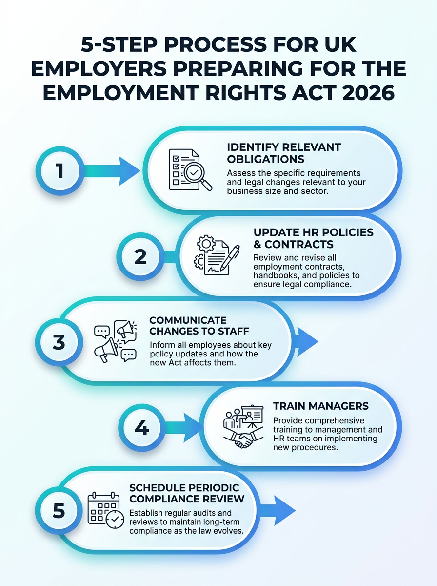 5-step process for UK employers preparing for the Employment Rights Act 2026 - Employment Rights Act 2026 employer checklist UK