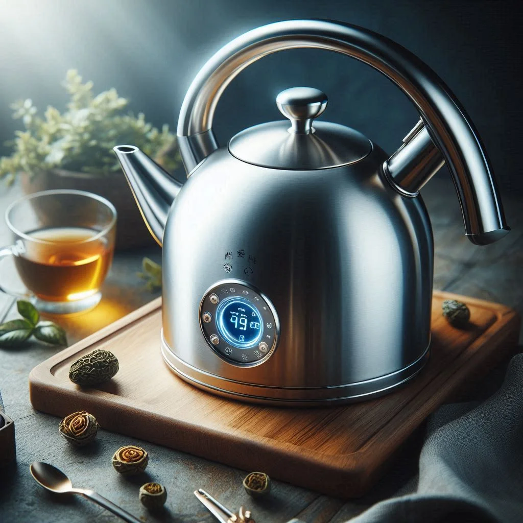 Stainless steel kettle with a digital temperature display