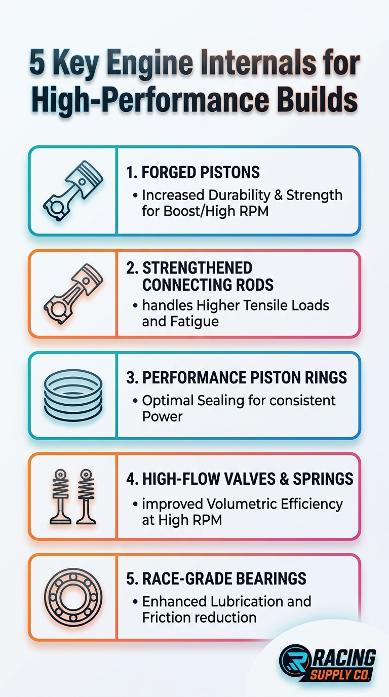 Infographic: 5 key engine internals for High-Performance Engine Internals and Components.