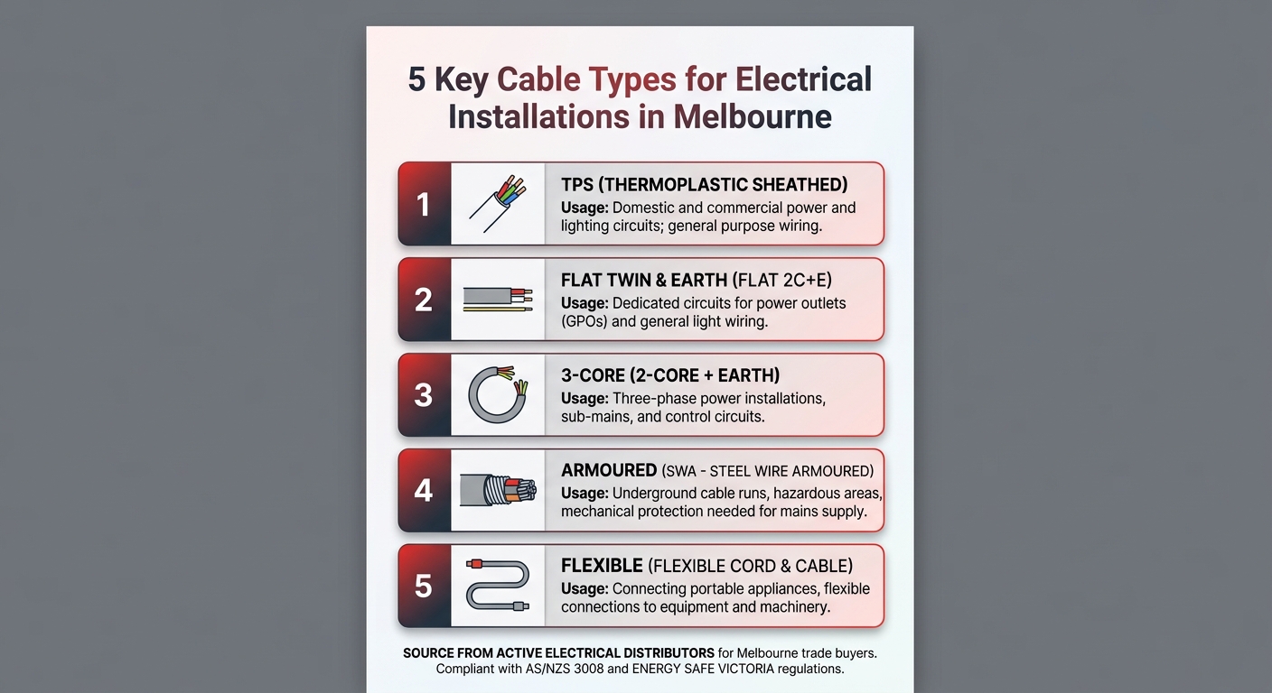 Infographic: 5 key cable types for Electrical Cable & Conductors Melbourne — Wholesale Trade Supply Catalogue installations.