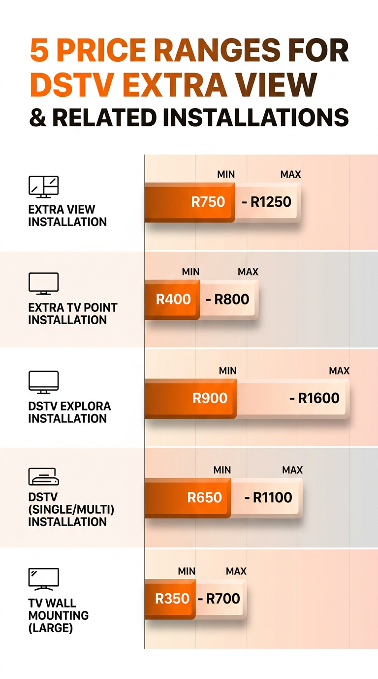 DSTV Extra View pricing: five price ranges for extra view and related installations (dstv extra view pricing installation).