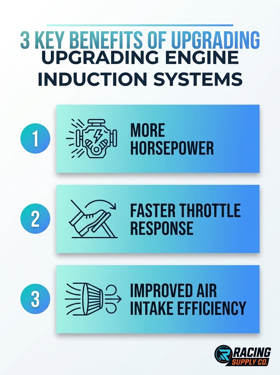 Infographic: 3 key benefits of upgrading engine induction systems for better engine performance.