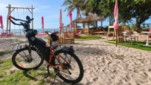 Maurice cycling with Giant bicycle in Thailand