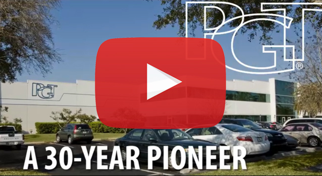 Image 1: Video thumbnail showing PGT building exterior with text "A 30-year pioneer"