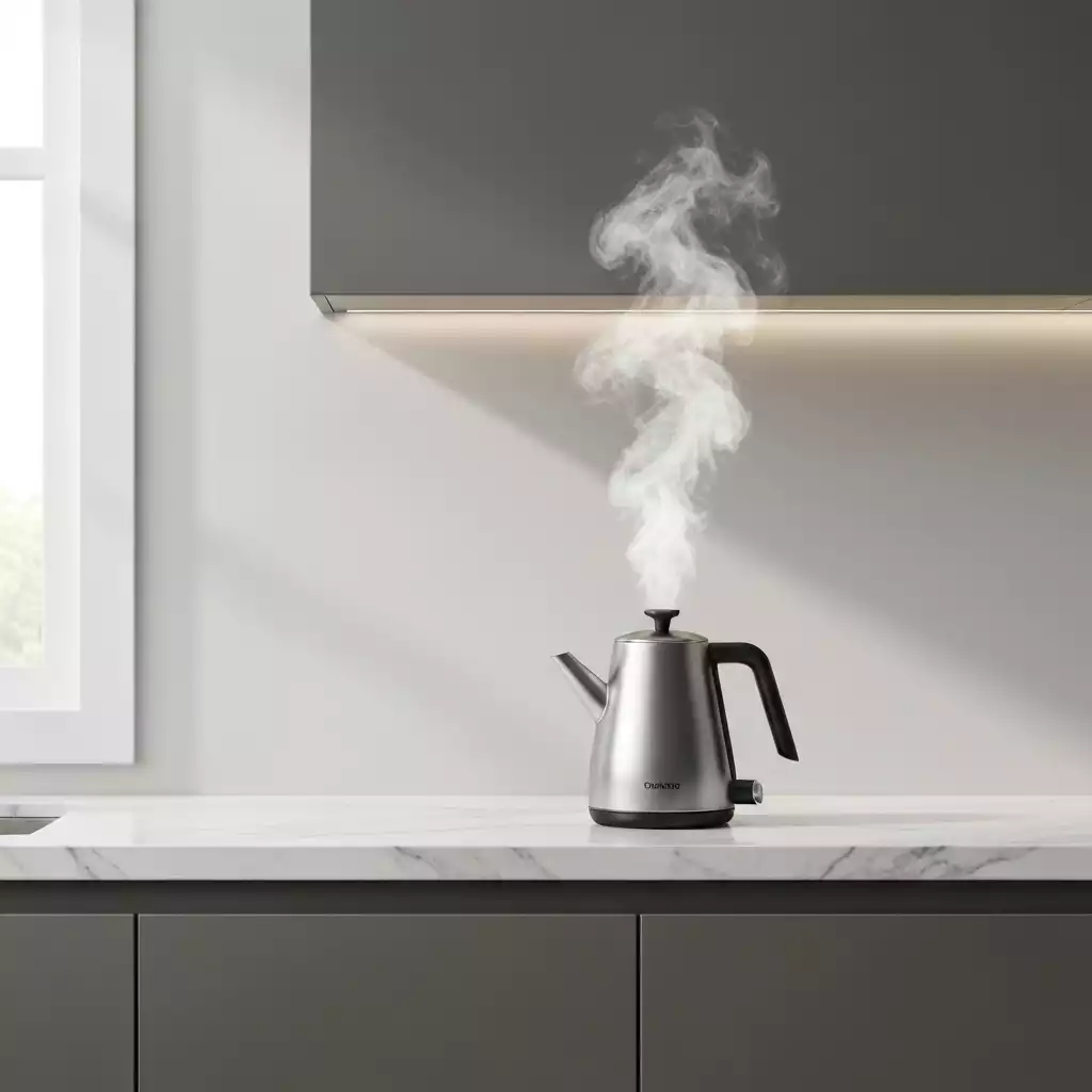 Sleek modern stainless steel kettle on a kitchen counter