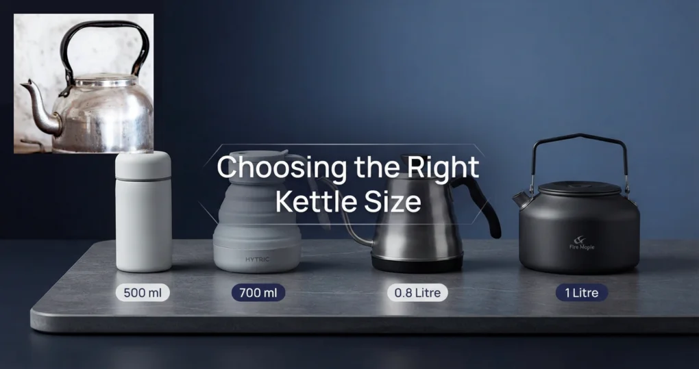 Electric kettles in different shapes and sizes
