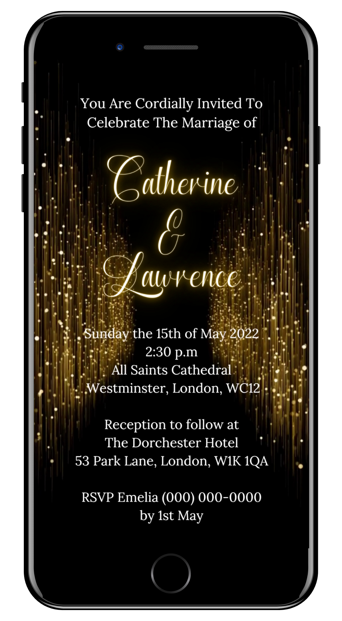 Gold Glitter Curtain Wedding Video Invitation