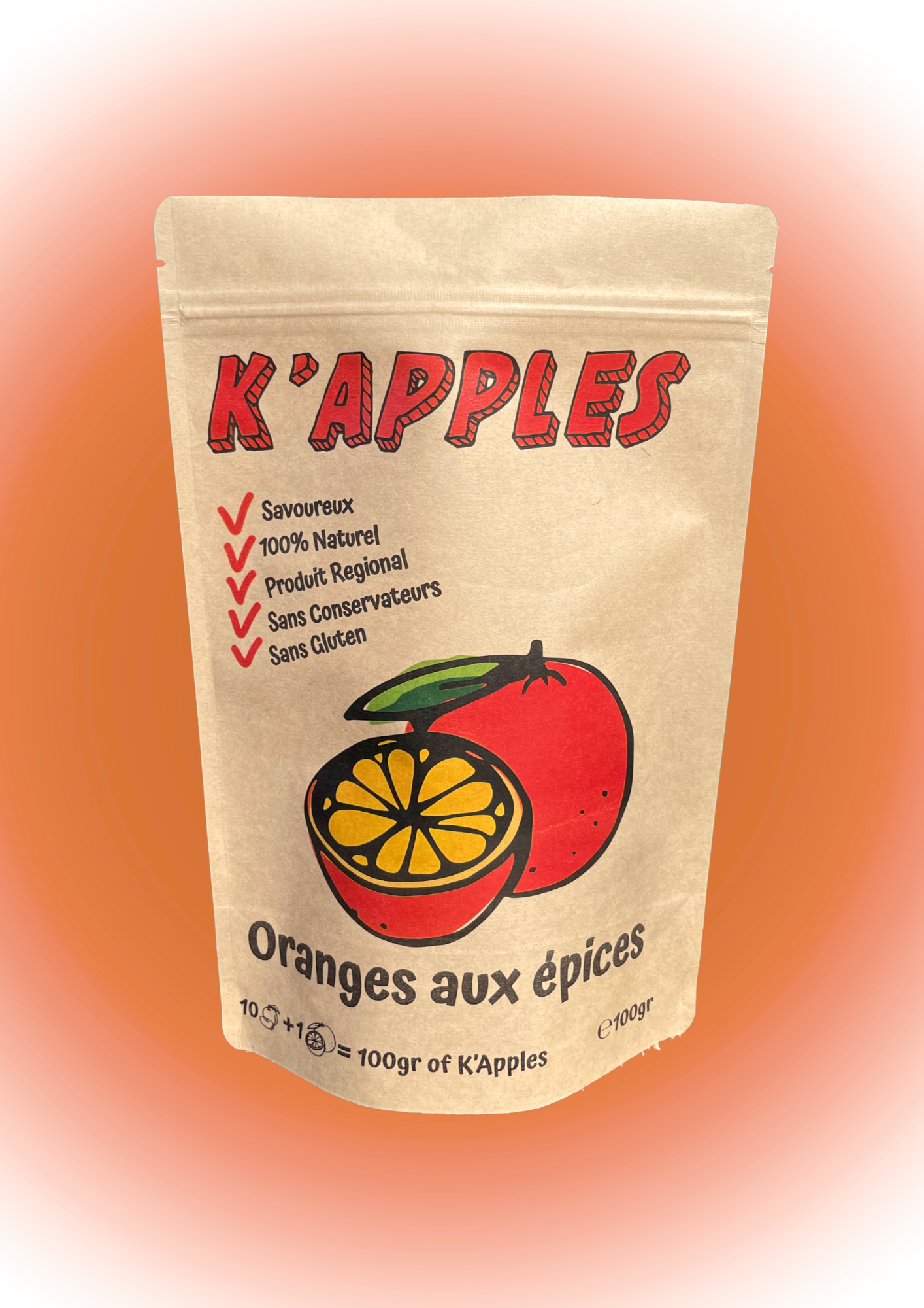 Snack de naranja y manzana para una auditoría de etiqueta limpia