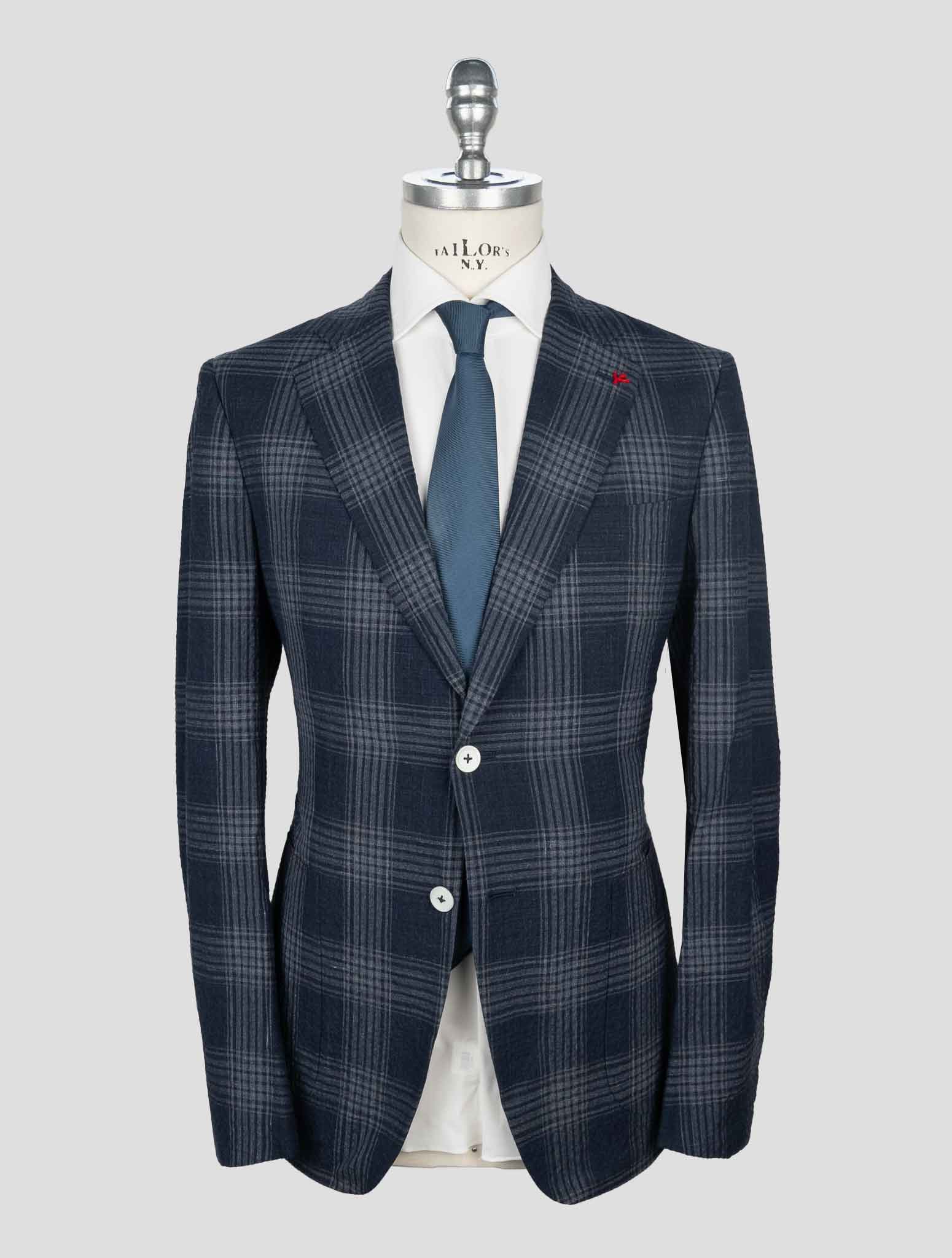 Isaia Blue Wool Silk Linen EA Blazer