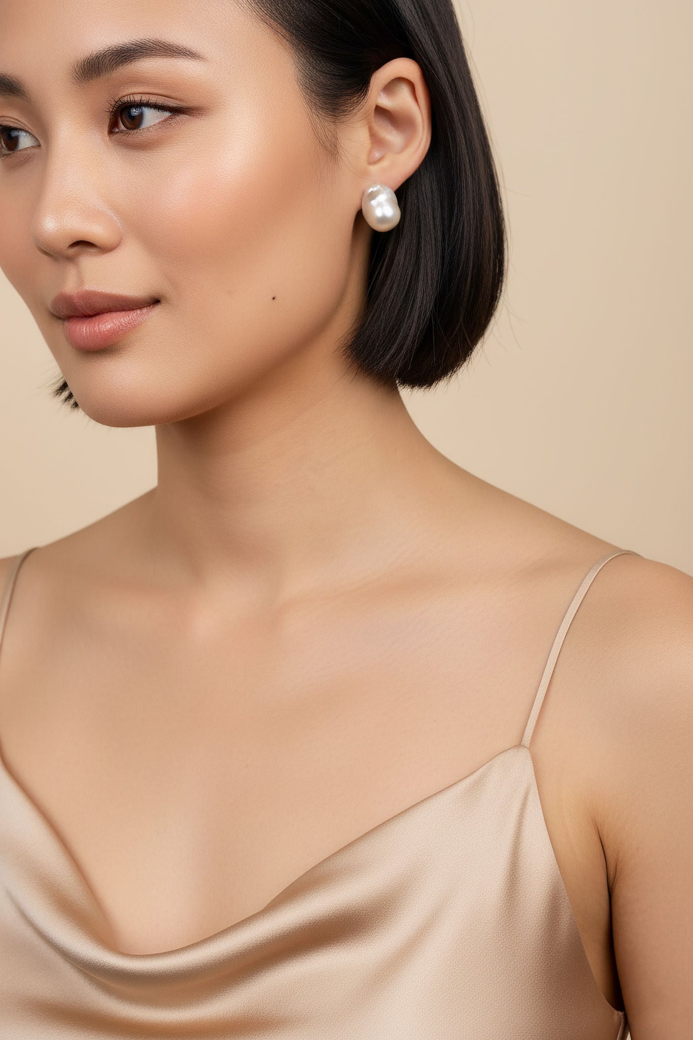 Fresh Water Baroque Pearl Studs - detail