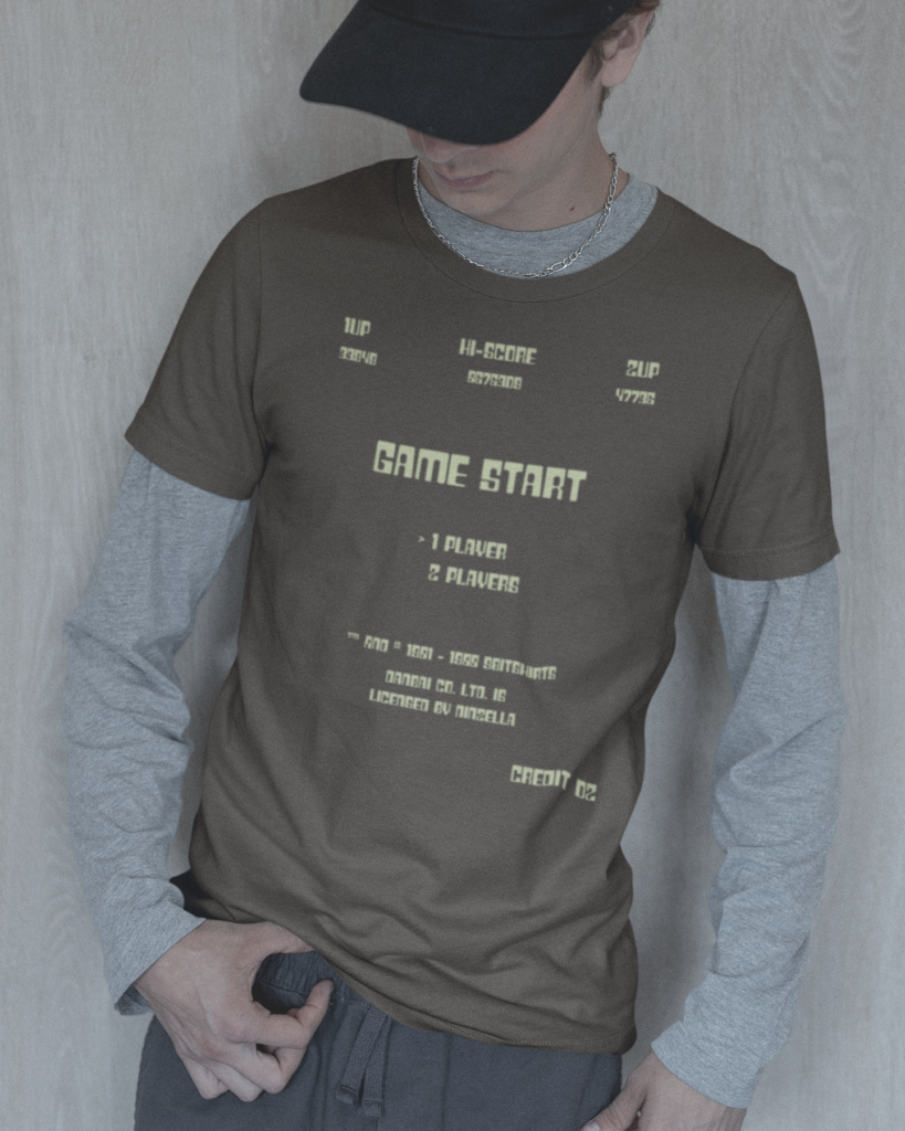 Retro graphic t-shirt mockup on model