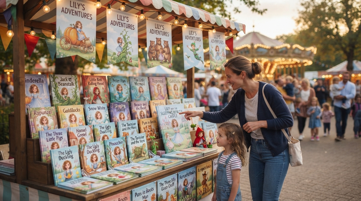 A child reading a personalised classic fairytale bedtime story