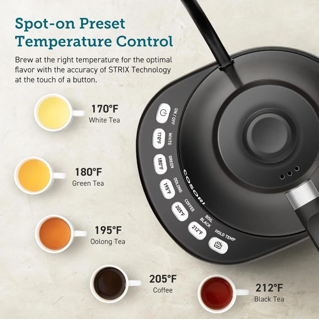 COSORI electric kettle with temperature preset controls