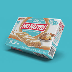 No Nuts! Cinnamon Roll 12-count box angled - school-safe nut-free snack bars bulk pack