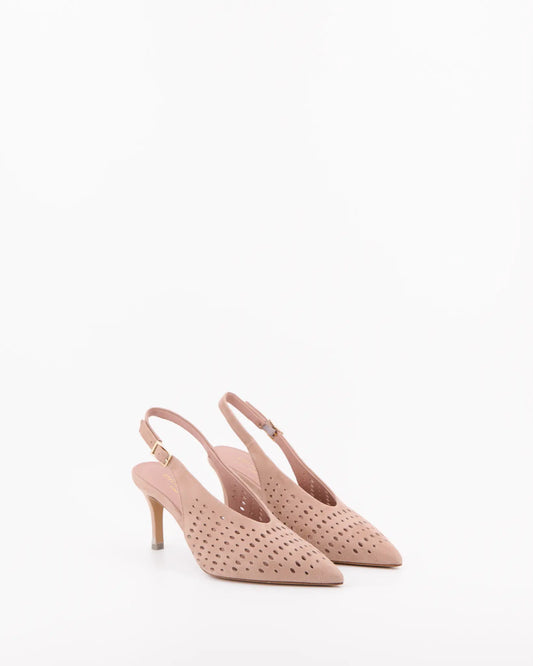 Slingback Donna Camoscio Cipria con Trafori - Artigianato Italiano