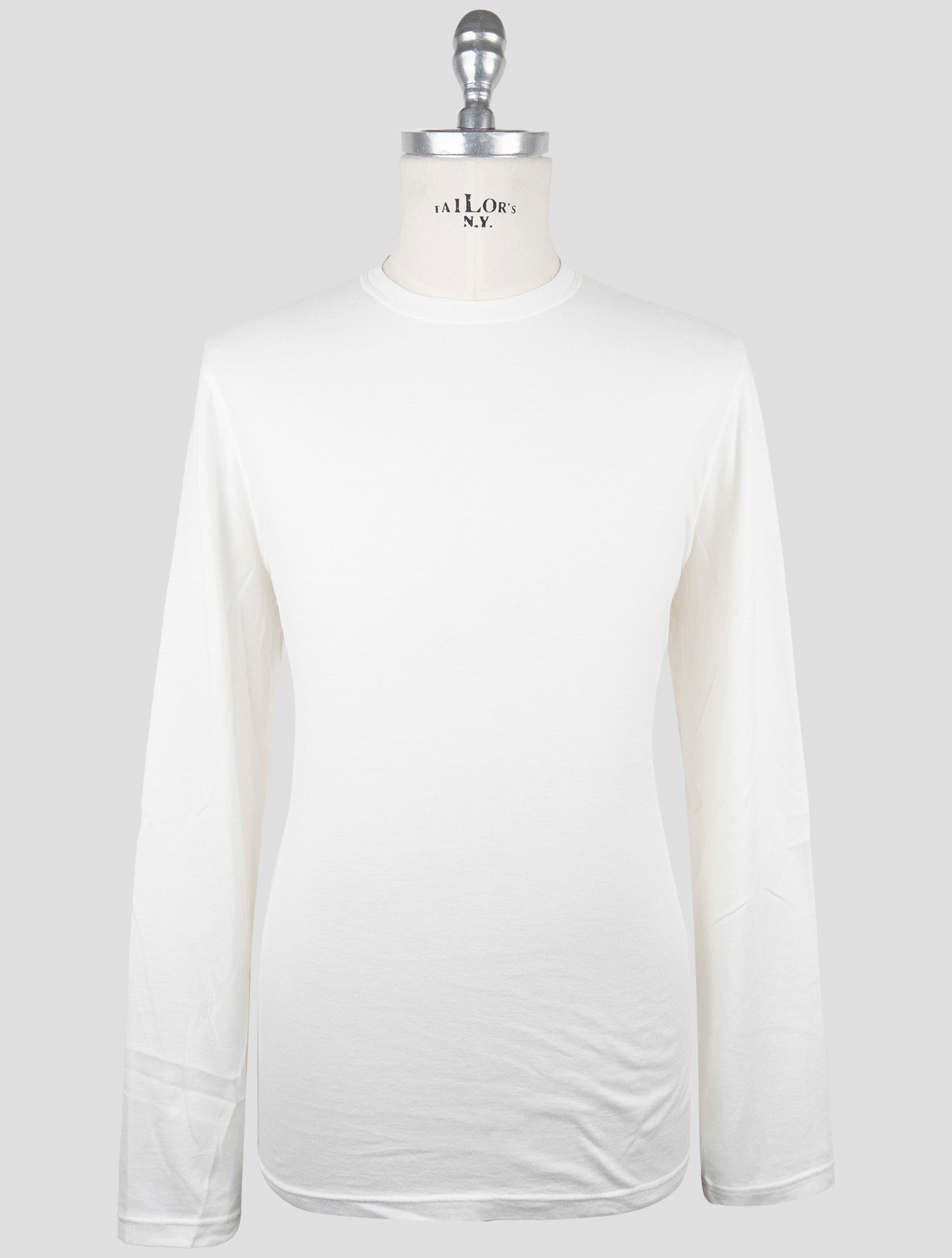 Kiton White Cotton Cashmere Long Sleeve T-Shirt