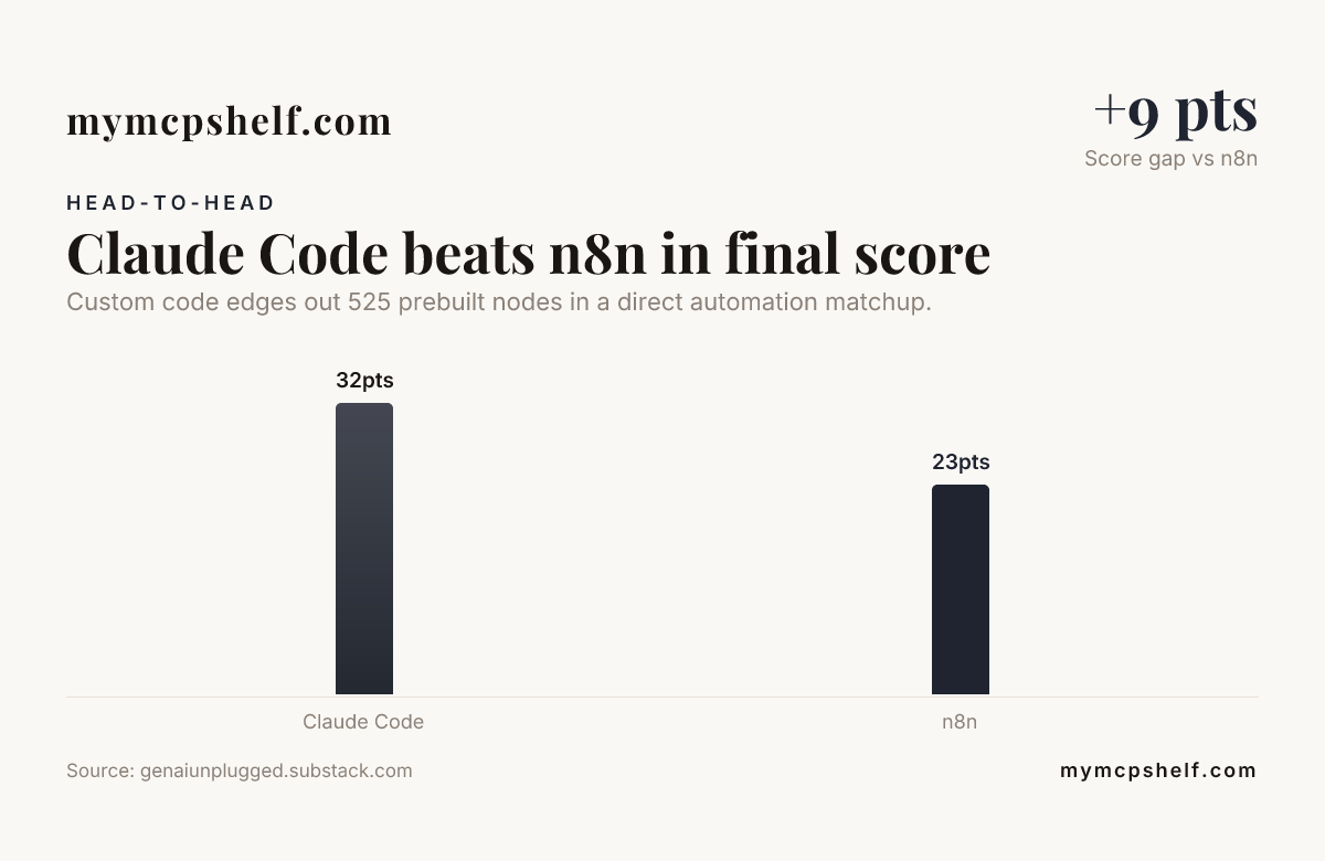 Custom code edges out 525 prebuilt nodes in a direct automation matchup.