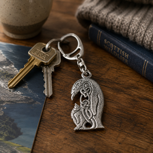Handcrafted pewter penguin keyring with Celtic knot design