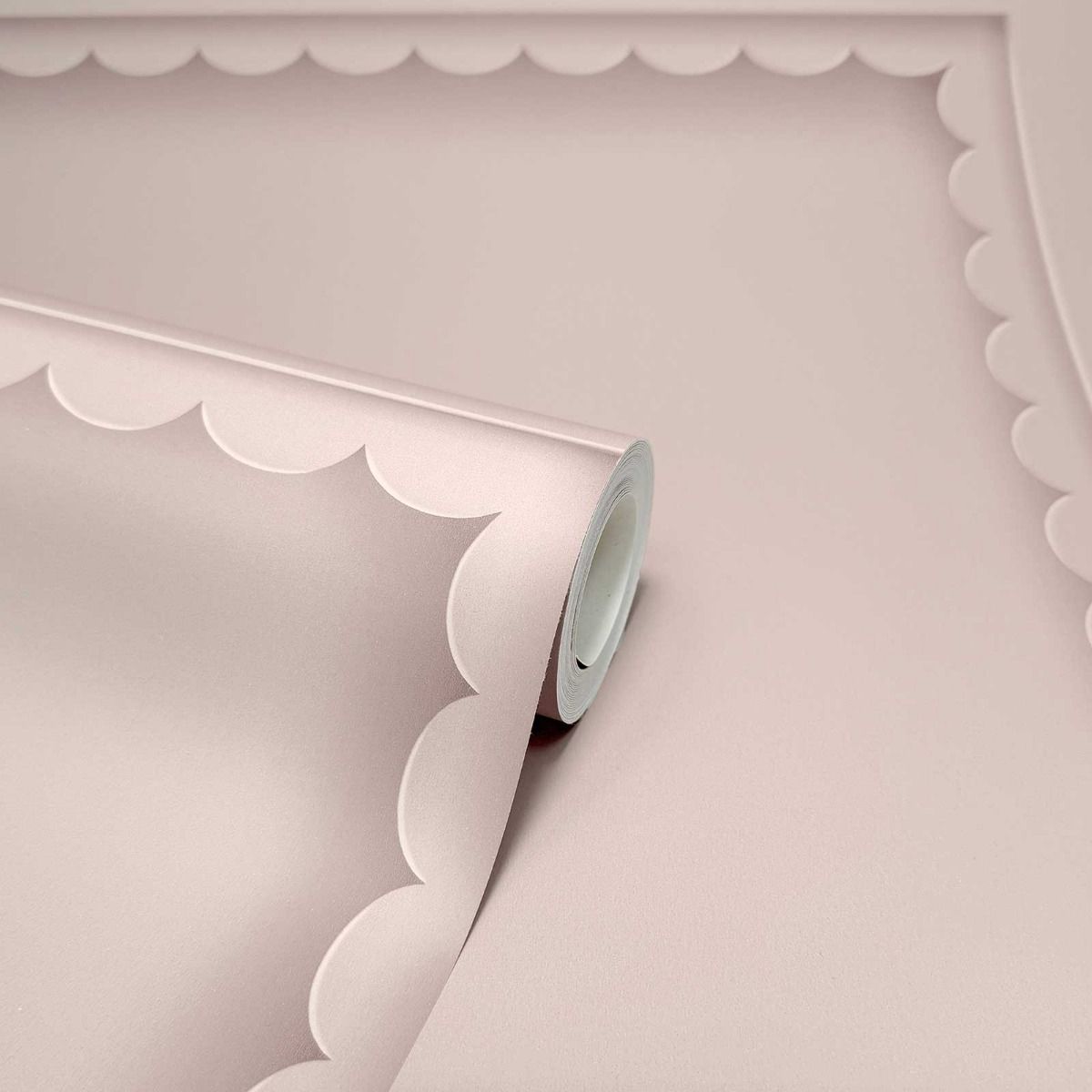 Scalloped Panel Warm Soft Pink Wallpaper Detail