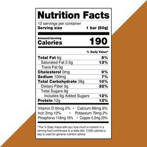 No Nuts! Caramel Mocha snack bar nutrition facts - 12g protein, 9g fiber, 190 calories