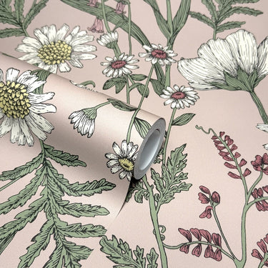 Wild Meadow Blush Floral Bedroom Wallpaper