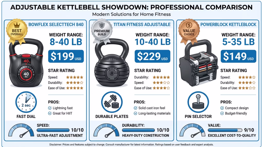 Adjustable kettlebell comparison chart