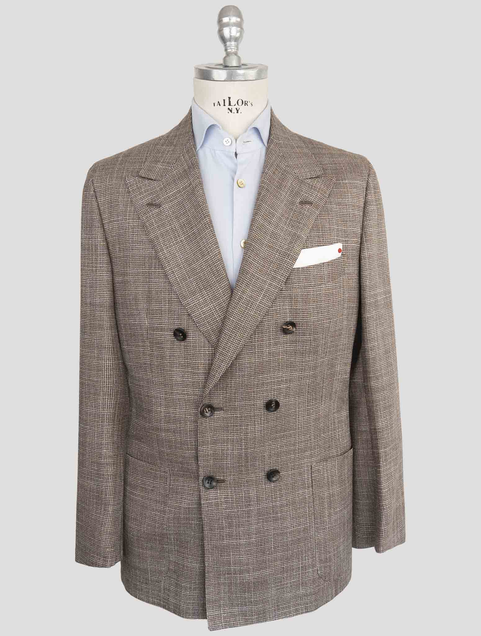 Kiton Brown Cashmere Virgin Wool Silk Linen Suit