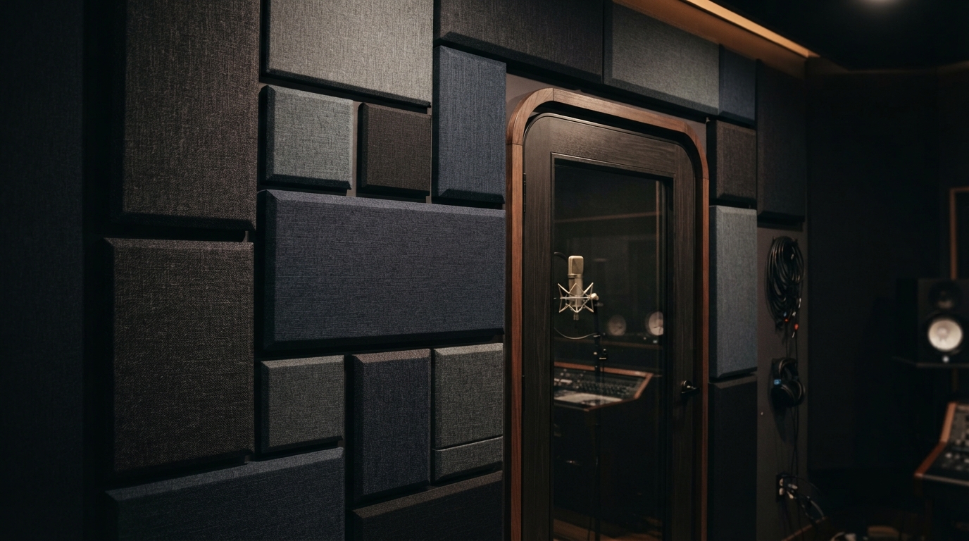 Made-to-measure fabric-wrapped acoustic panels fitted edge-to-edge across a commercial office wall