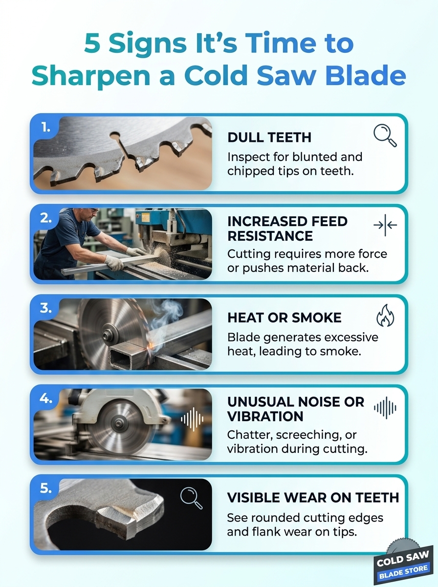 Infographic: 5 signs it's time to sharpen cold saw blade and when to sharpen cold saw blade.