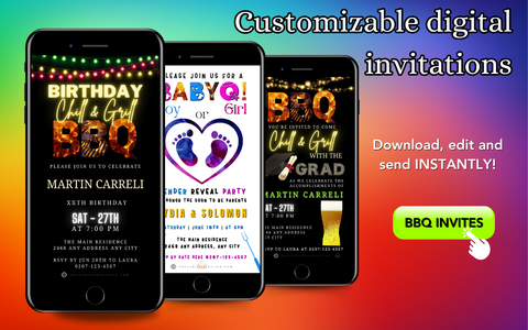 Customizable BBQ digital animated video invites