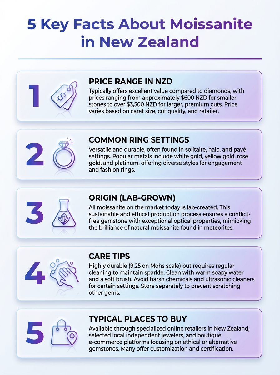 Infographic: 5 key facts about moissanite in New Zealand (moissanite new zealand).