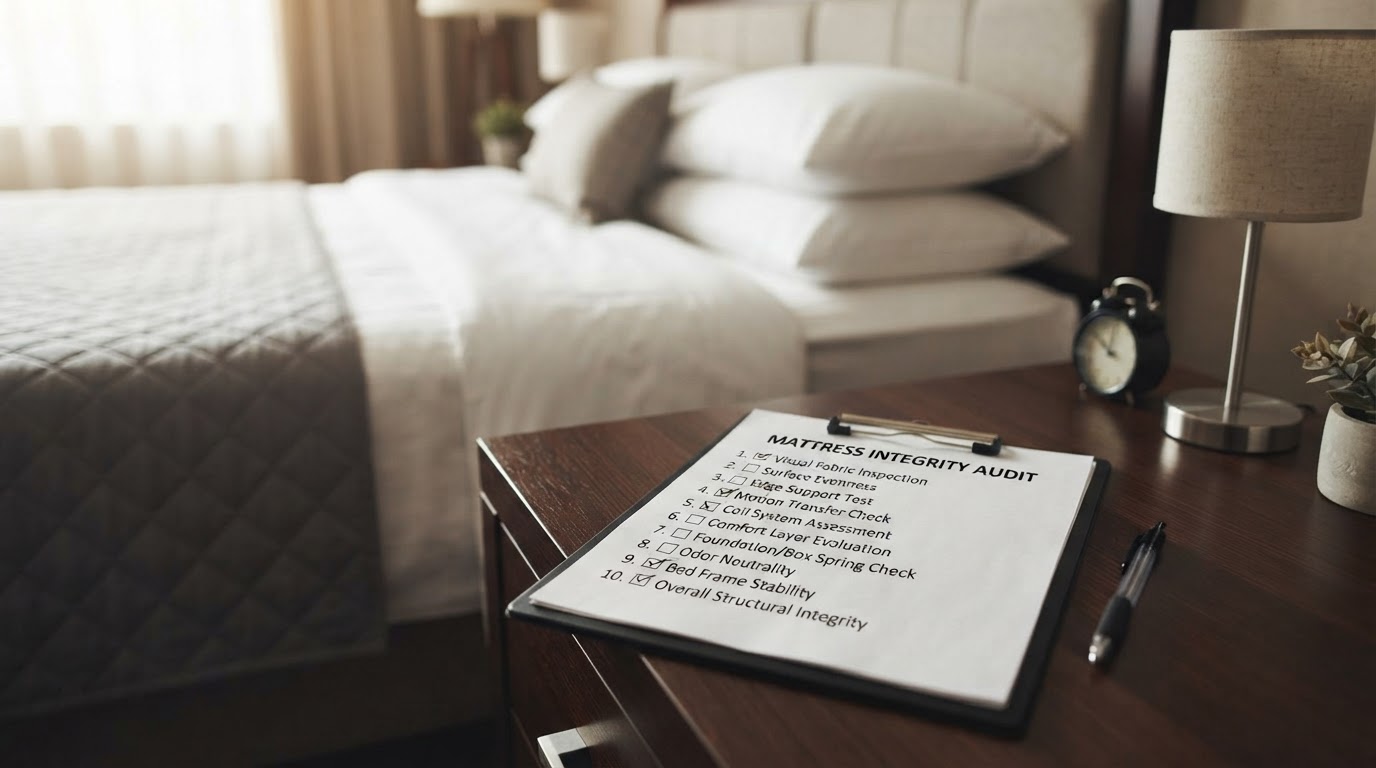 Mattress inspection points illustrated across cover, seams and core