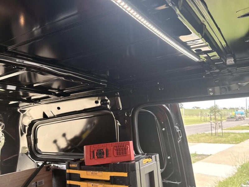 18V battery powered LED light installed inside a ute canopy