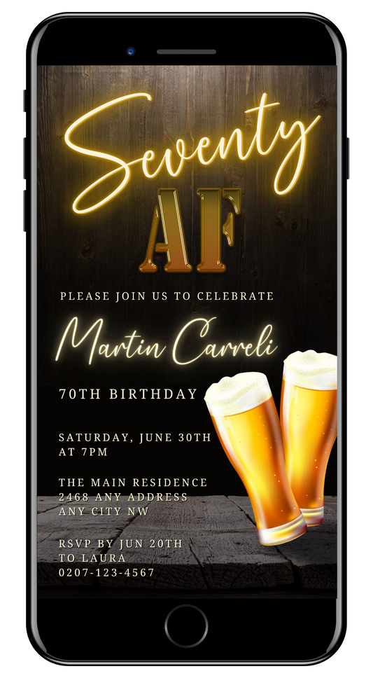 Digital Black Gold Neon Beer 70AF Birthday Evite