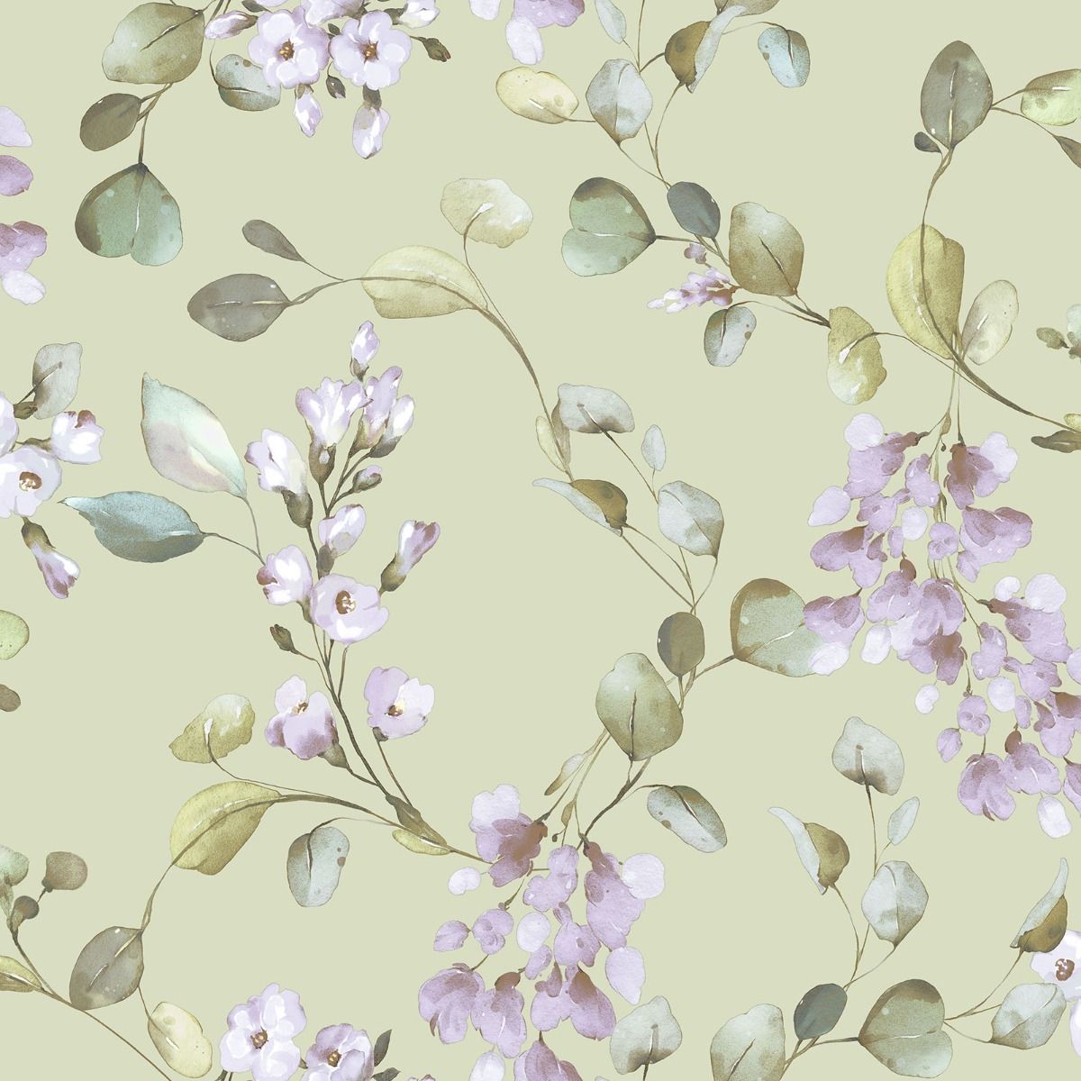 Rosalie Floral Sage Lilac Wallpaper