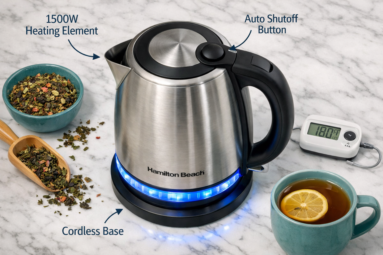 Hamilton Beach 1.7L stainless steel electric kettle