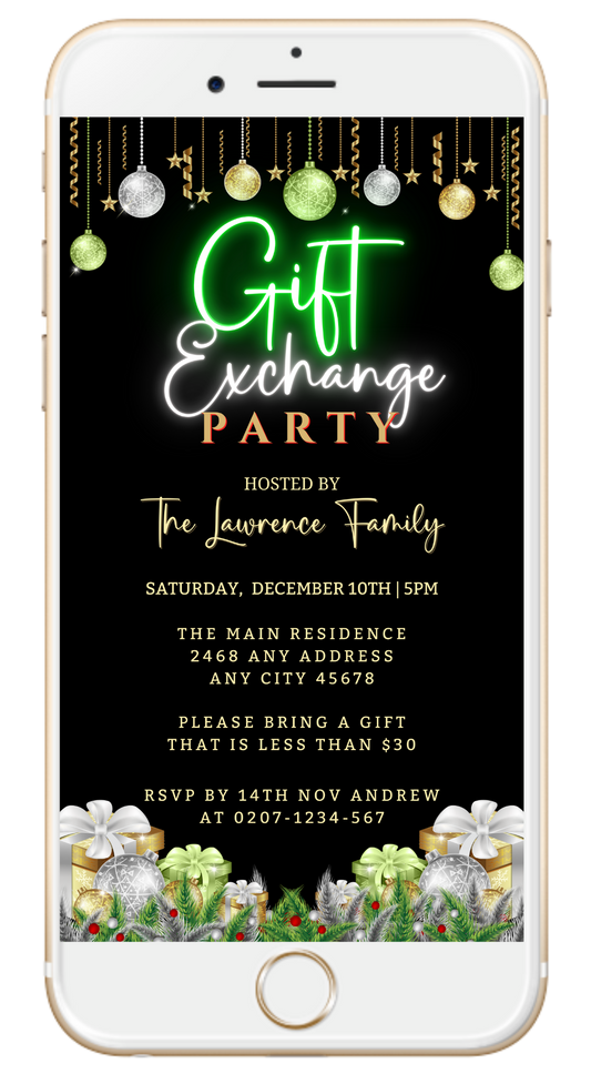 Green Neon Ornaments Gift Exchange Christmas Party Evite